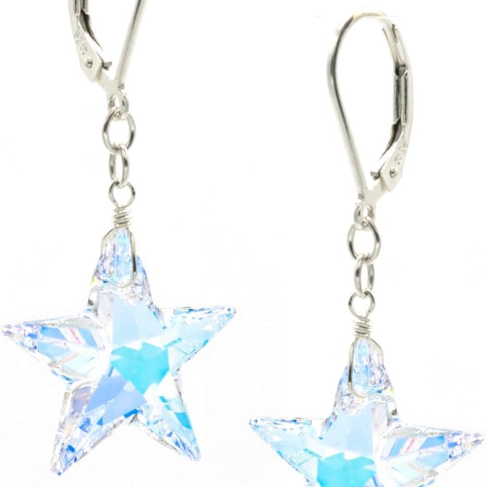 Austrian Crystal Aurora Borealis Star Drop Leverback Earrings for Men, Women and